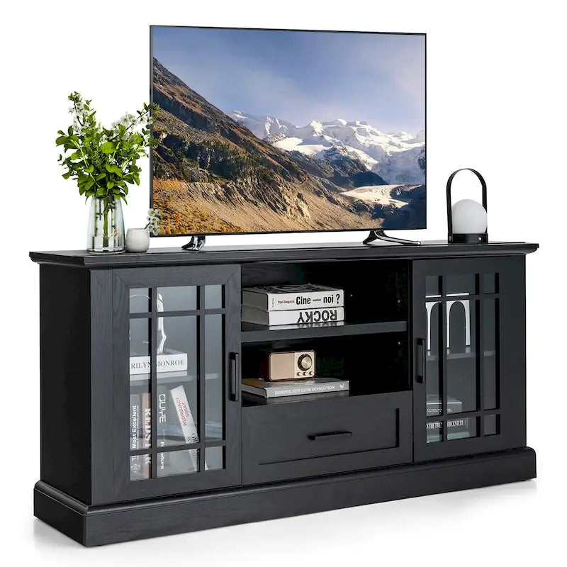 Meuble TV de ferme Gymax pour téléviseurs jusqu'à 70 po Centre média avec verre