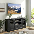 Meuble TV de ferme Gymax pour téléviseurs jusqu'à 70 po Centre média avec verre