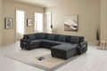 Canapé d'angle en chenille noire en forme de U, 6 places