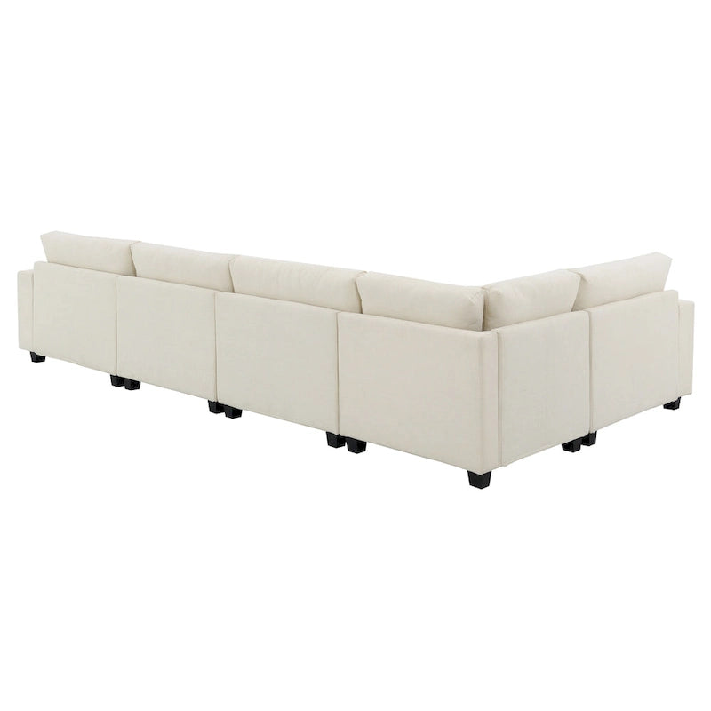 Canapé d'angle en chenille noire en forme de U, 6 places