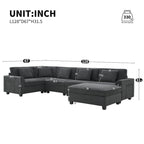 Canapé d'angle en chenille noire en forme de U, 6 places