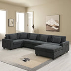 Canapé d'angle en chenille noire en forme de U, 6 places
