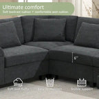 Canapé d'angle en chenille noire en forme de U, 6 places