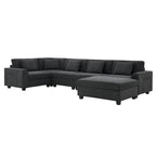 Canapé d'angle en chenille noire en forme de U, 6 places
