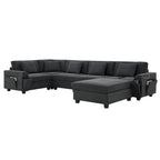 Canapé d'angle en chenille noire en forme de U, 6 places