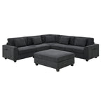 Canapé d'angle en chenille noire en forme de U, 6 places