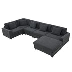 Canapé d'angle en chenille noire en forme de U, 6 places