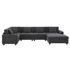 Canapé d'angle en chenille noire en forme de U, 6 places