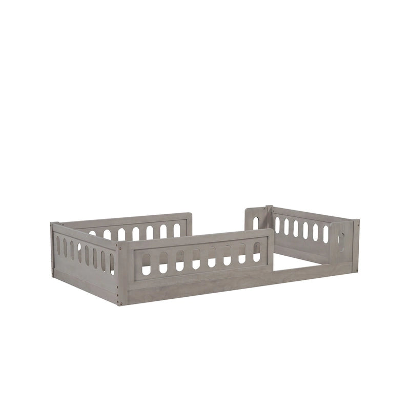 Lit plateforme une personne (deux places) blanc/naturel avec barrière de sécurité