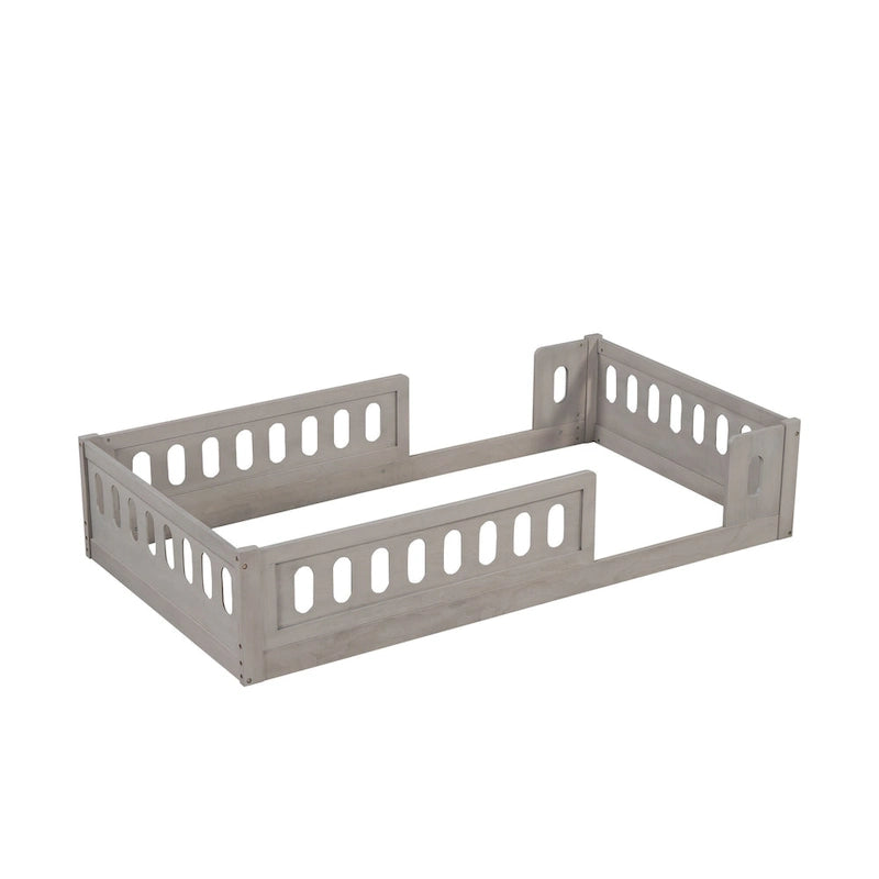 Lit plateforme une personne (deux places) blanc/naturel avec barrière de sécurité