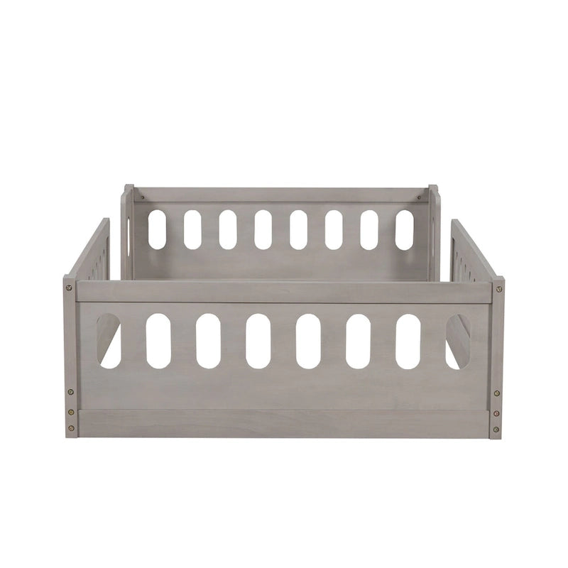 Lit plateforme une personne (deux places) blanc/naturel avec barrière de sécurité