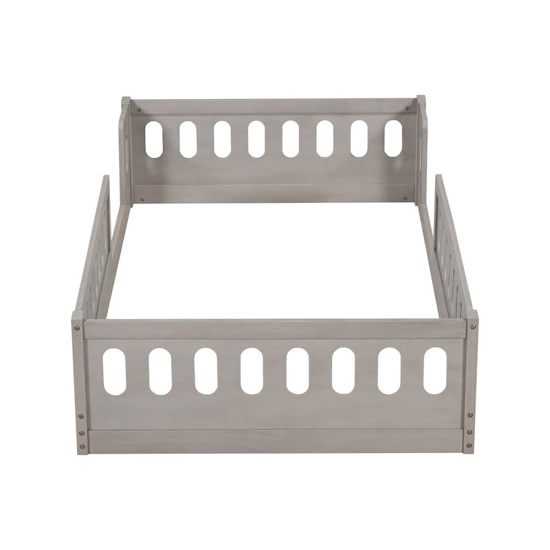 Lit plateforme une personne (deux places) blanc/naturel avec barrière de sécurité