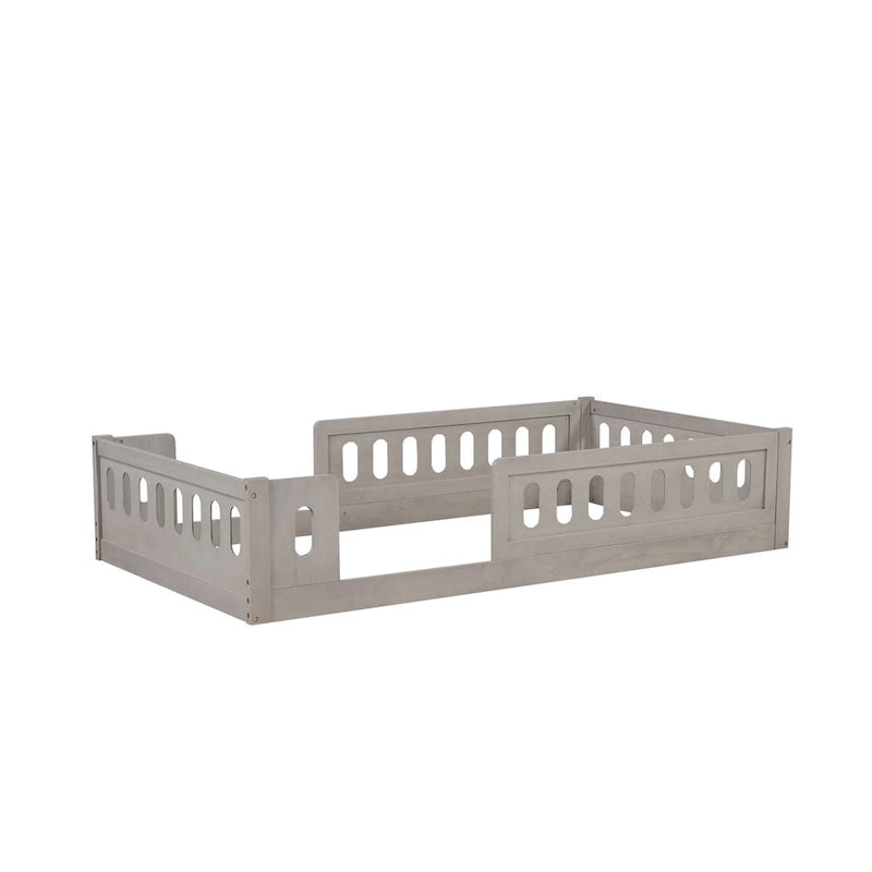 Lit plateforme une personne (deux places) blanc/naturel avec barrière de sécurité