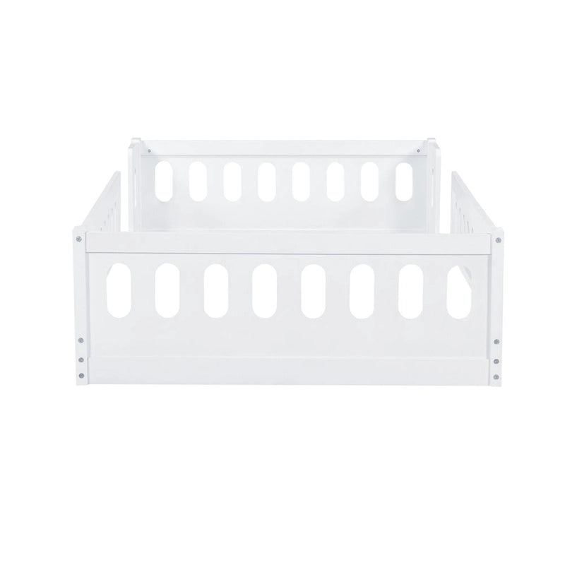 Lit plateforme une personne (deux places) blanc/naturel avec barrière de sécurité