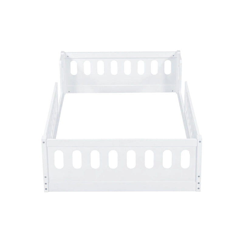 Lit plateforme une personne (deux places) blanc/naturel avec barrière de sécurité