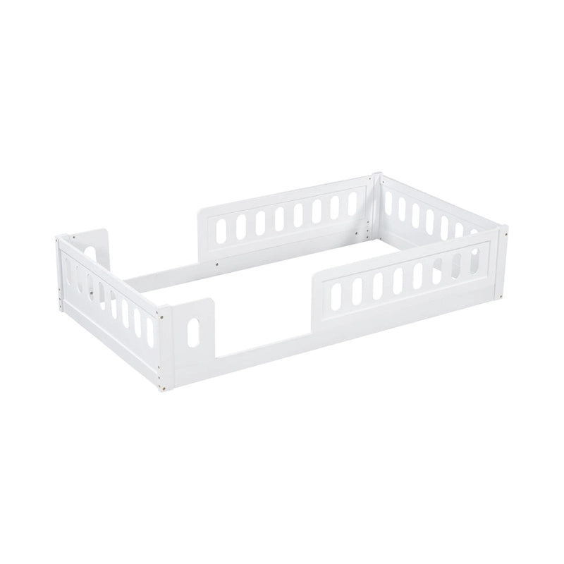 Lit plateforme une personne (deux places) blanc/naturel avec barrière de sécurité