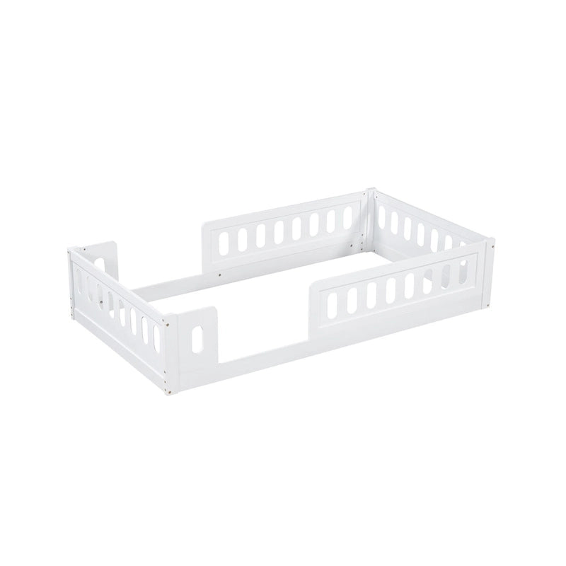 Lit plateforme une personne (deux places) blanc/naturel avec barrière de sécurité