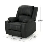Fauteuil inclinable manuel contemporain noir avec porte-gobelets en acier, revêtement en similicuir PU moelleux, inclinaison réglable