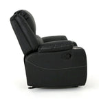 Fauteuil inclinable manuel contemporain noir avec porte-gobelets en acier, revêtement en similicuir PU moelleux, inclinaison réglable