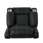 Fauteuil inclinable manuel contemporain noir avec porte-gobelets en acier, revêtement en similicuir PU moelleux, inclinaison réglable