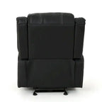 Fauteuil inclinable manuel contemporain noir avec porte-gobelets en acier, revêtement en similicuir PU moelleux, inclinaison réglable