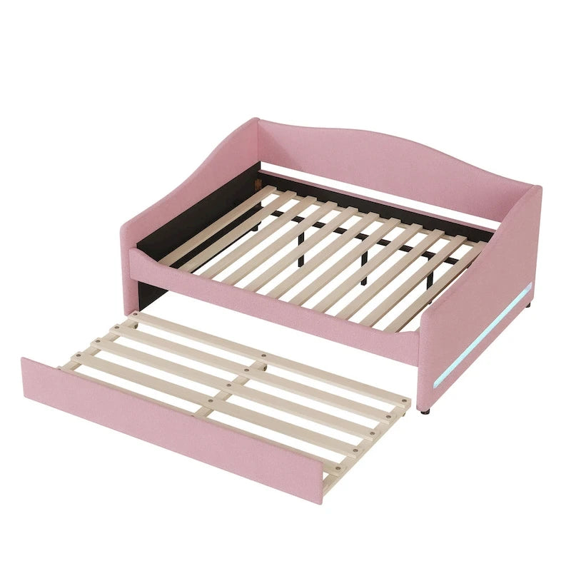 Lit de repos complet en polaire Teddy avec lit gigogne et lumières LED