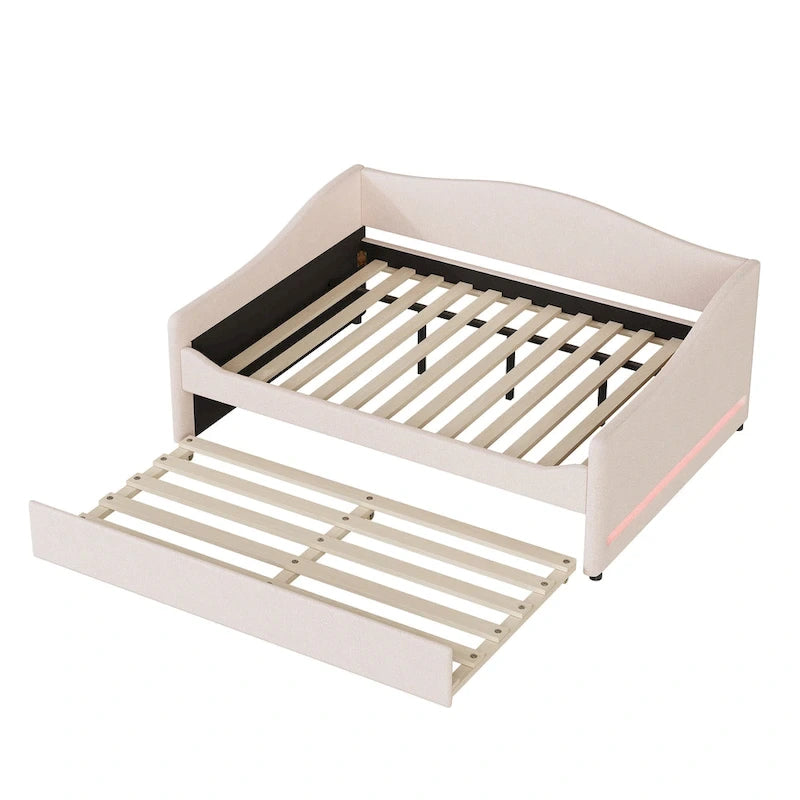 Lit de repos complet en polaire Teddy avec lit gigogne et lumières LED