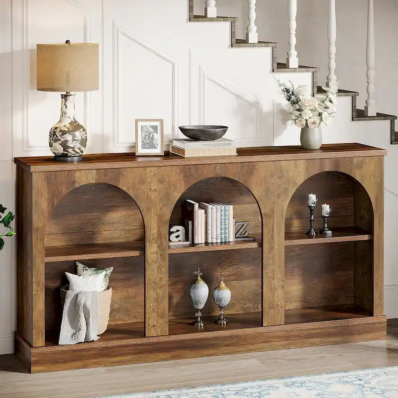 Table console de ferme blanche / marron / noire, 3 étagères, 160 cm de large, entrée et salon