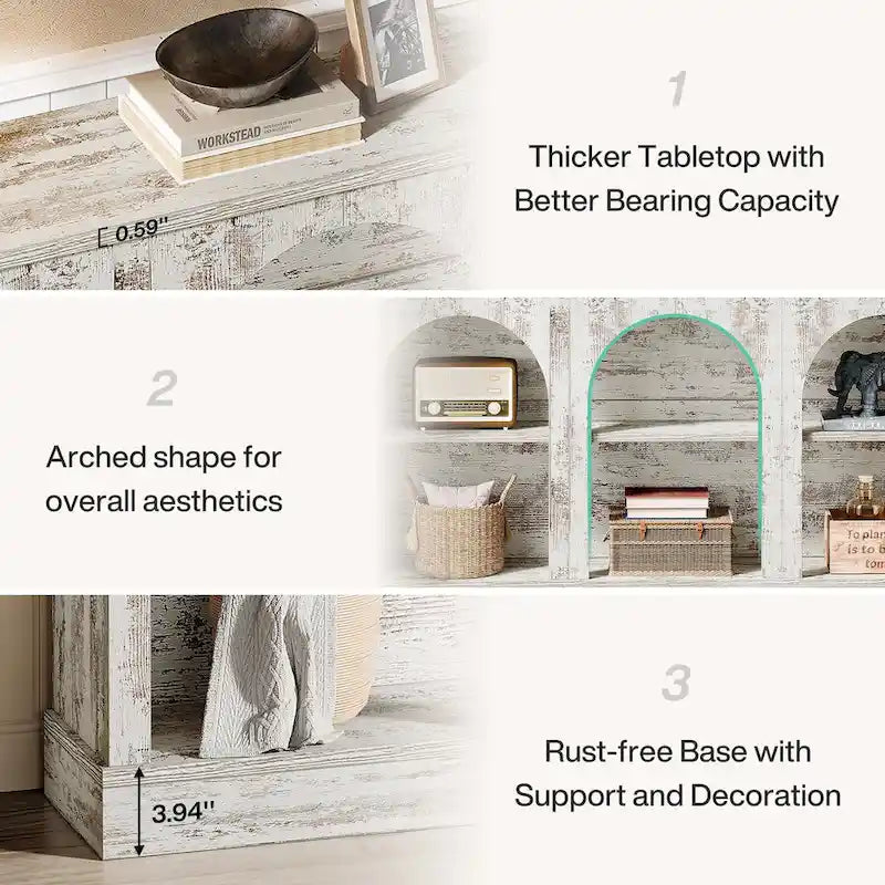 Table console de ferme blanche / marron / noire, 3 étagères, 160 cm de large, entrée et salon