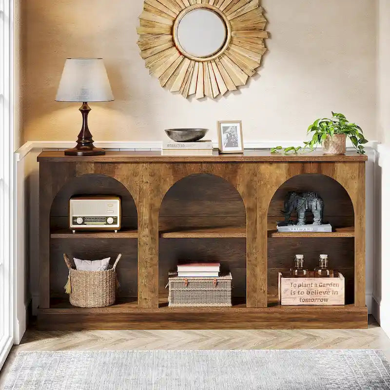 Table console de ferme blanche / marron / noire, 3 étagères, 160 cm de large, entrée et salon