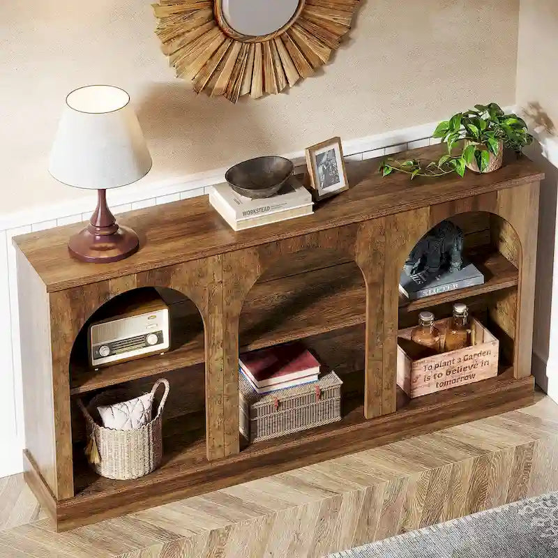 Table console de ferme blanche / marron / noire, 3 étagères, 160 cm de large, entrée et salon