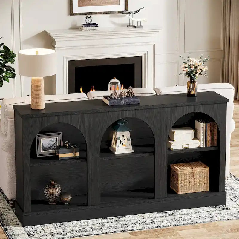 Table console de ferme blanche / marron / noire, 3 étagères, 160 cm de large, entrée et salon