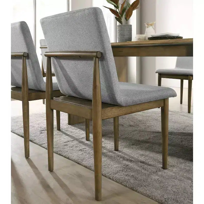 HOMES: Inside + Out Lot de 2 chaises de salle à manger tapissées en tissu Avery naturelles : Style milieu du siècle, structure en bois, rembourrage en mousse