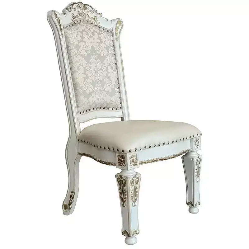 23" Vendome Dining Chair PU, Antique Pearl Finish, Floral Motif - Acme Furniture