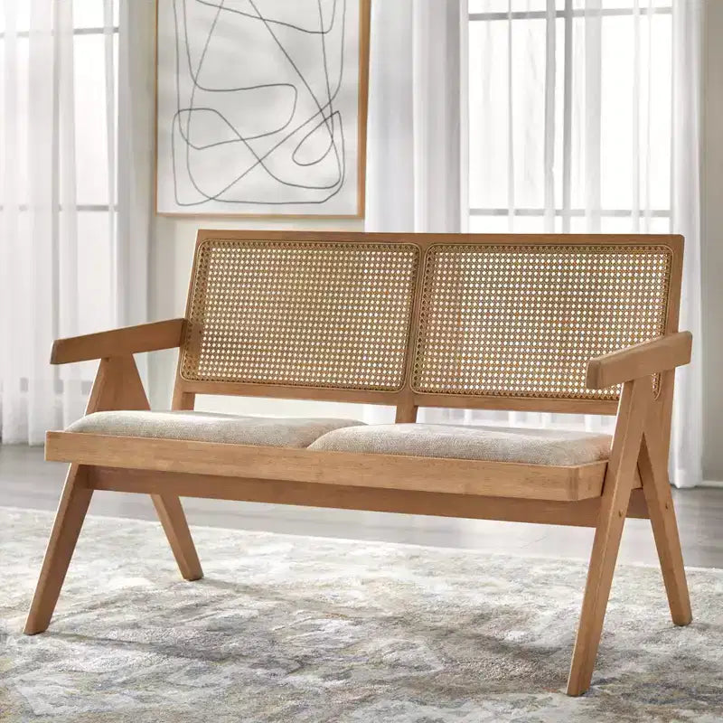 Banc de bras en bois massif et cannage Lifestorey Baywood Mid Century Chêne clair