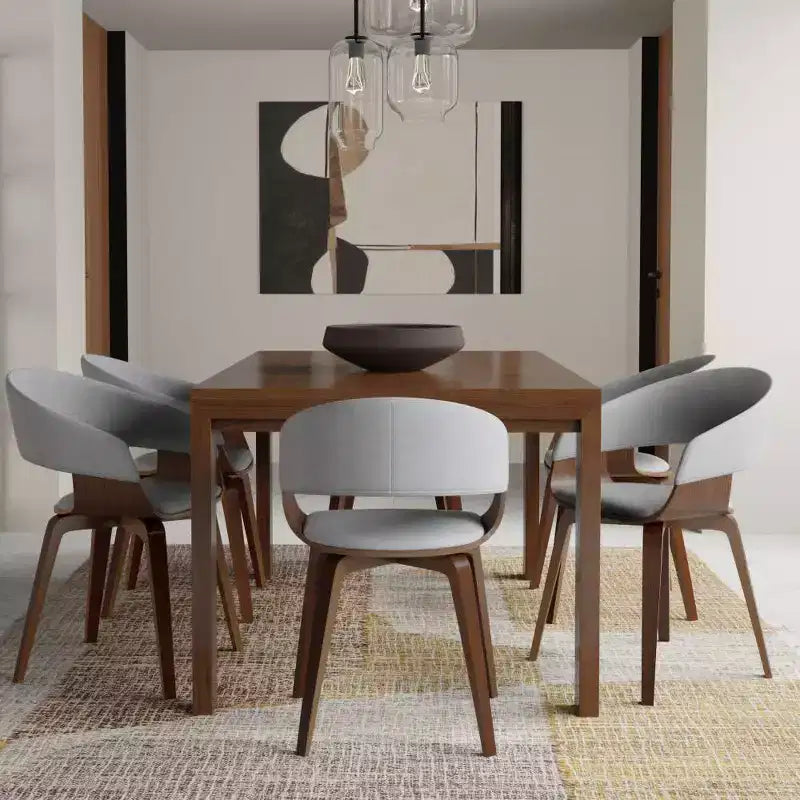 Table de salle à manger rectangulaire Saige WyndenHall, placage noyer : style contemporain, 6 places, non extensible
