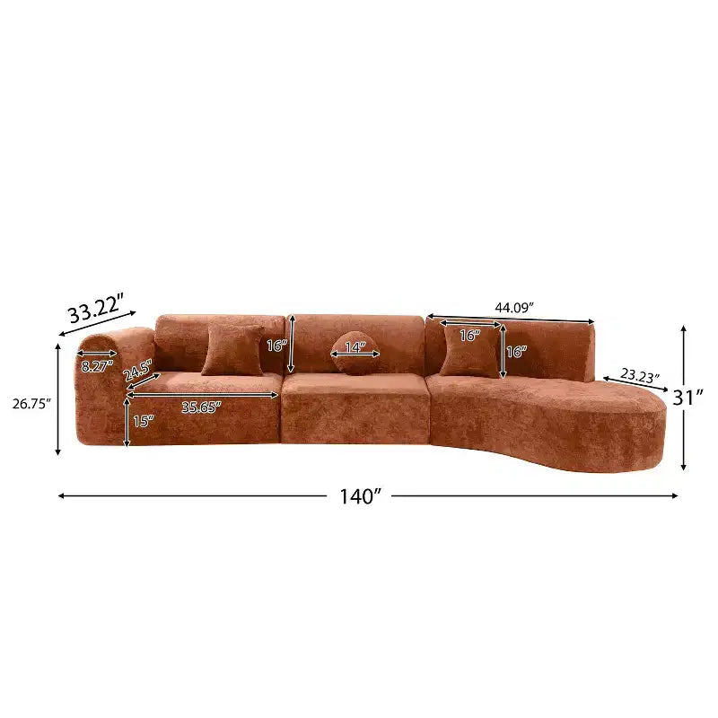 Christopher Knight Home Lyla, Canapé d'angle incurvé 5 places moderne en éponge entièrement compressée, 140", orange