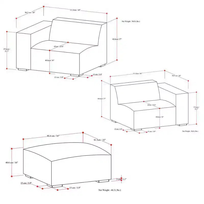 Canapé deux places avec pouf WyndenHall Biggs gris pâle