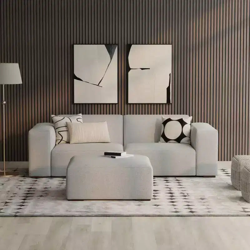 Canapé deux places avec pouf WyndenHall Biggs gris pâle