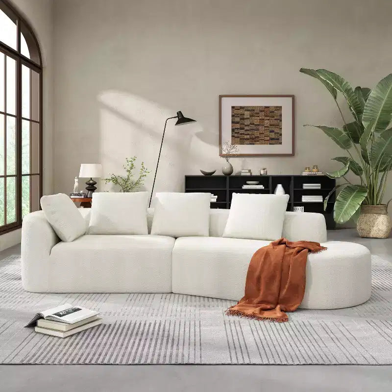 Christopher Knight Home Vivian Canapé d'angle incurvé moderne 295 cm en éponge haute densité avec 4 coussins Beige