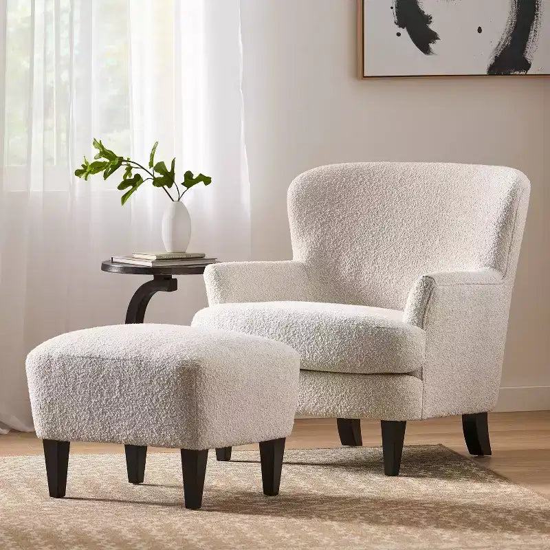 Christopher Knight Home Hartshorn Boucle Upholstered Club Chair and Ottoman Set Almond/Matte Black