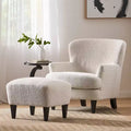 Christopher Knight Home Hartshorn Boucle Upholstered Club Chair and Ottoman Set Almond/Matte Black