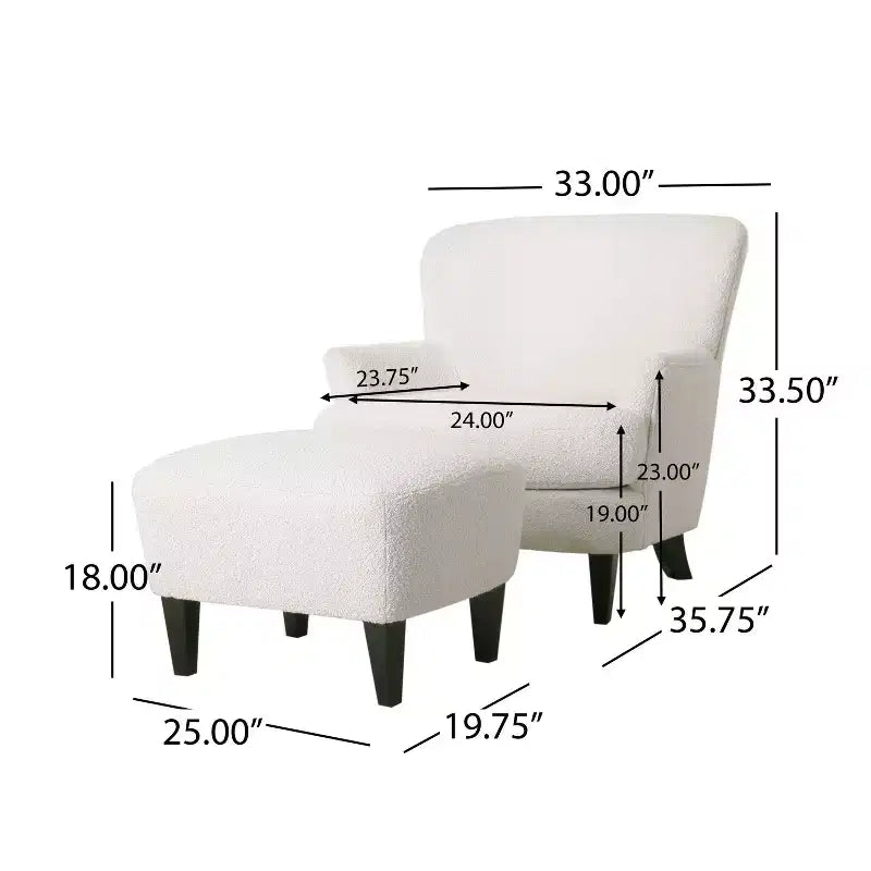 Christopher Knight Home Hartshorn Ensemble fauteuil club et pouf rembourrés en tissu bouclé Amande/Noir mat
