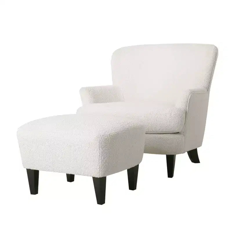 Christopher Knight Home Hartshorn Ensemble fauteuil club et pouf rembourrés en tissu bouclé Amande/Noir mat