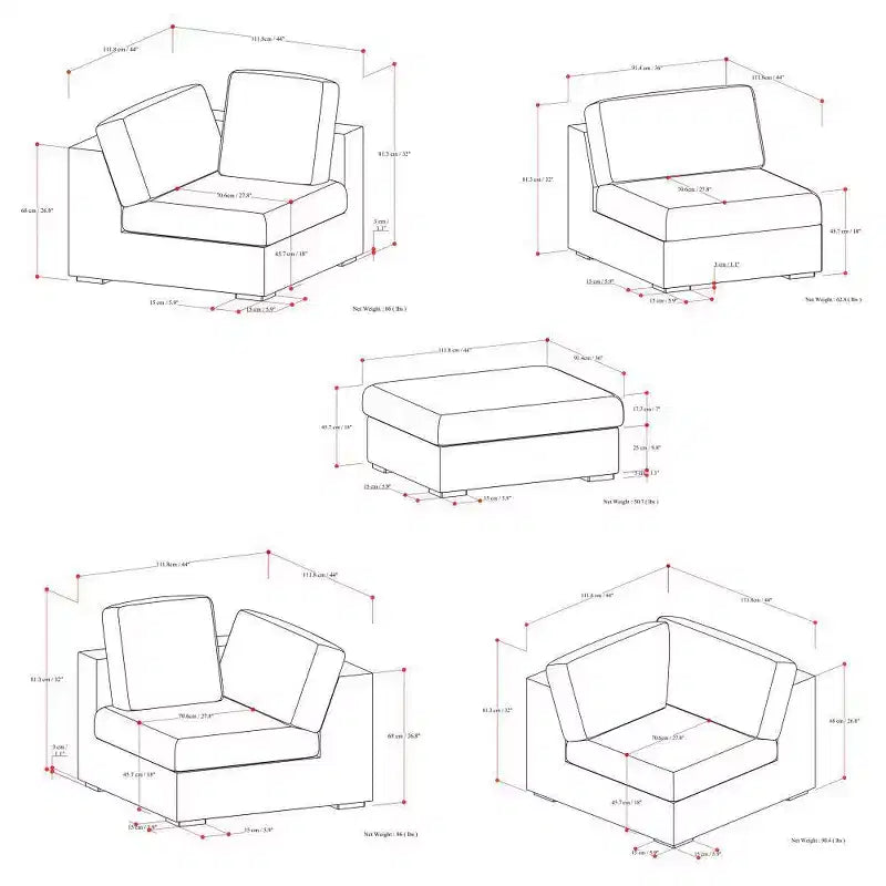 WyndenHall Marlee Canapé d'angle et ottoman gris nuage