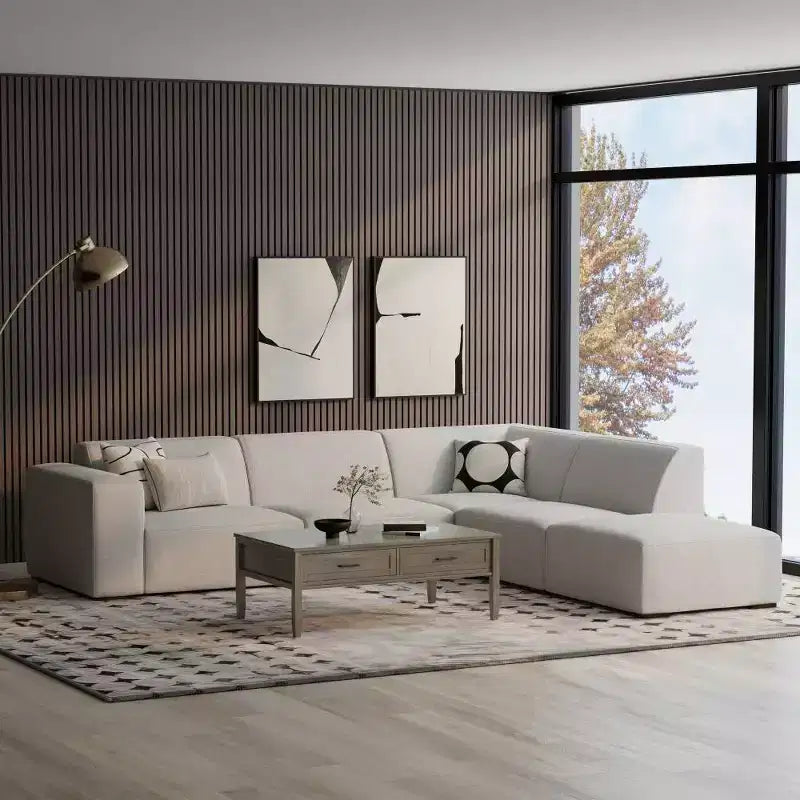 Canapé d'angle droit WyndenHall Biggs et pouf gris pâle