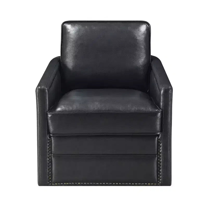 Fauteuil d'appoint Rocha 76 cm Cuir Aire Noir : Pivotant, Coussins amovibles, Similicuir, Cadre en bois, Style contemporain