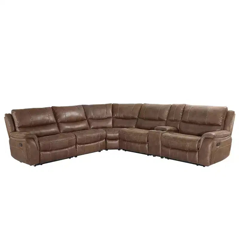 Steve Silver Co. 6pc Lehi Manual Reclining Sectional Sofas Cocoa Brown: Faux Leather, USB Port, Storage