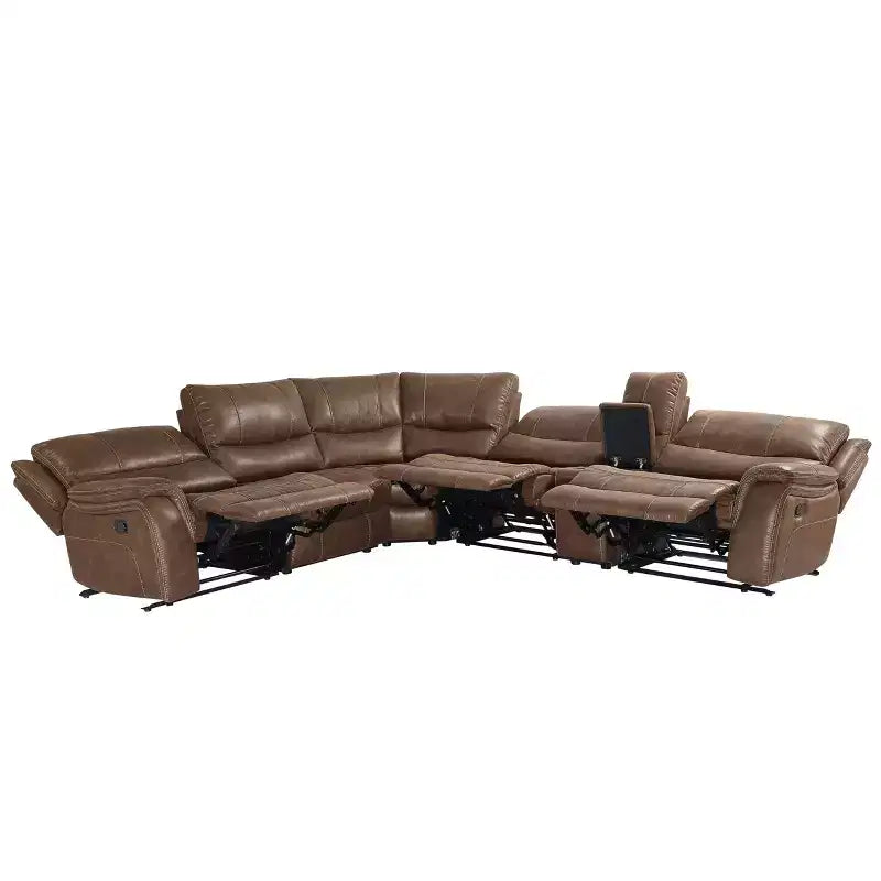Canapés d'angle inclinables manuels 6 pièces Lehi Cocoa Brown Steve Silver Co. : Similicuir, Port USB, Rangement