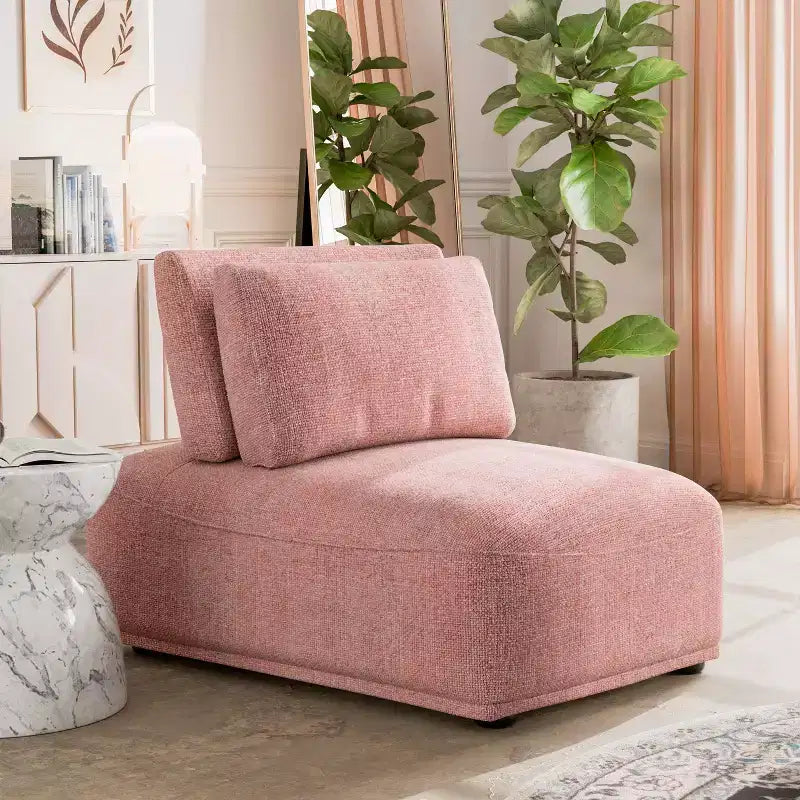 HOMES: Inside + Out Povoa, Chaise sans accoudoirs trapézoïdale modulaire moderne en chenille avec dossier extensible, Rose